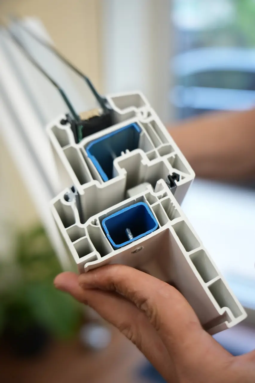 Fenêtre en PVC avec double vitrage pour isolation thermique.